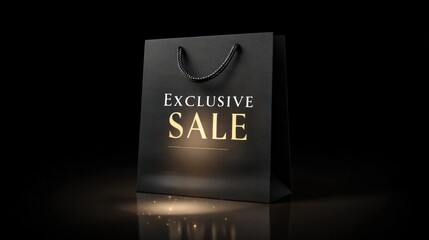 Exclusive sale promotion with black shopping bag on dark background
