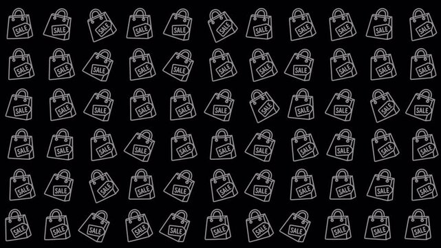 Simple grey shopping bags repeating for black friday pattern on black background. Great for fashion, retail sales