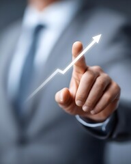 Businessman pointing arrow graph growth of visual, partner, satisfaction