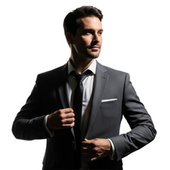 Elegant man in a suit looking to the side with confidence and style.