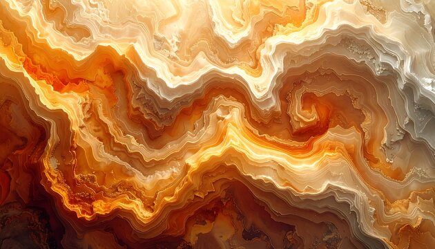 An abstract, layered design resembling swirling golden and amber stone or agate with a gradient effect and smooth texture - Powered by Adobe