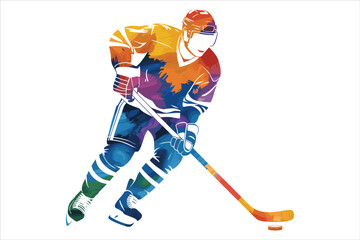 Colorful Abstract Ice Hockey Player in Action Dynamic Sports Illustration