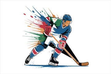 Colorful Abstract Ice Hockey Player in Action Dynamic Sports Illustration