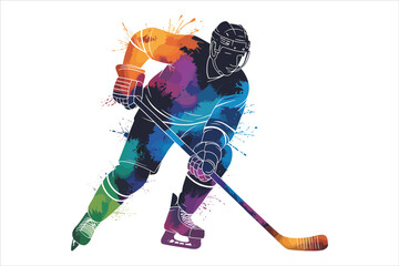 Colorful Abstract Ice Hockey Player in Action Dynamic Sports Illustration