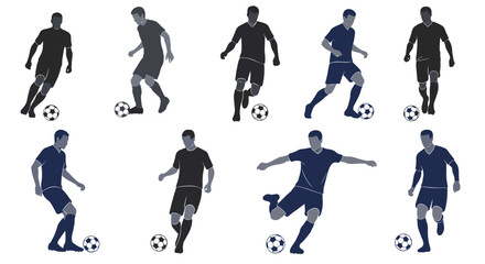 Dynamic soccer players in action silhouettes, perfect for sports or fitness projects