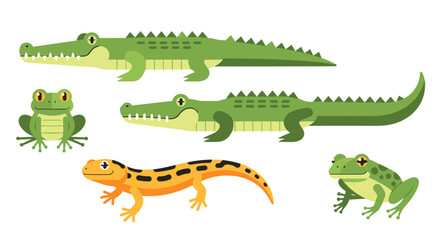 Obraz premium Vibrant reptiles and amphibians illustration ready for educational or design projects