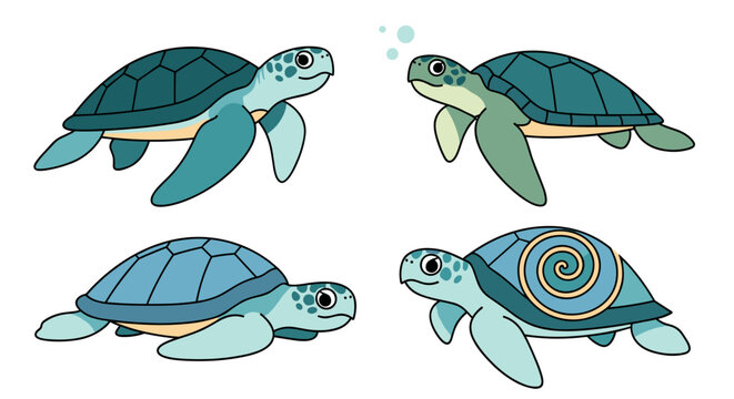 Charming sea turtles swimming gracefully, perfect for educational content or fun designs