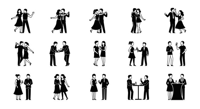 Dynamic couples celebrate, converse, and connect in elegant social gatherings