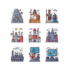 History of humanity from Stone Age, Ancient empires, Middle Ages, Industrial Revolution to the Modern Digital Age.