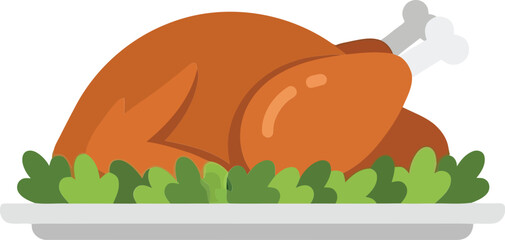 Delicious roasted turkey dinner platter with fresh green garnish for celebration vector