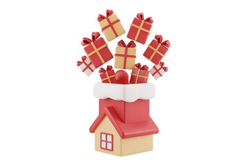 Festive Chimney Overflowing with Colorful Christmas Gifts and Celebratory Cheer