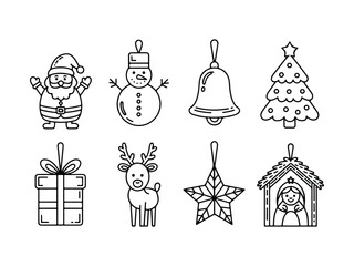 Cute Christmas Doodle Icon Set – Santa, Snowman, Tree, Reindeer