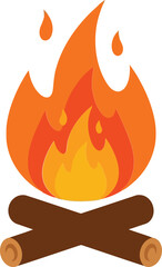 Campfire flames glowing warm and bright in abstract flat design icon for outdoor recreation vector