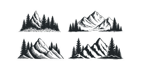 Naklejka premium Mountain Range With Evergreen Forest Silhouette Collection