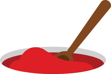 Wood spoon stirring vibrant red liquid isolated on creative concept vector