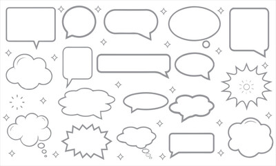 Obraz premium Collection of blank comic speech bubbles, thought clouds, and dialogue frames in vector style. Perfect for comics, manga, graphic design, creative illustrations, posters, or digital artwork .
