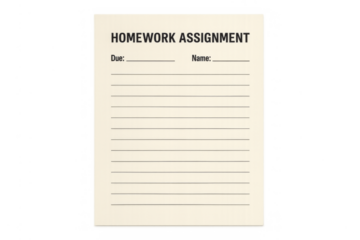 Homework assignment document with lined paper on transparent background