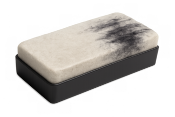 Whiteboard eraser with chalk dust on transparent background