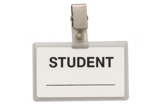 Student id badge with blank name field on transparent background