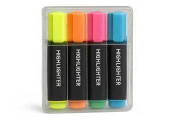 Highlighter pens set in transparent plastic case