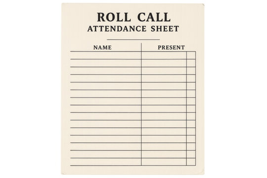 Official school document for tracking student presence