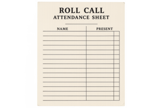 Official school document for tracking student presence