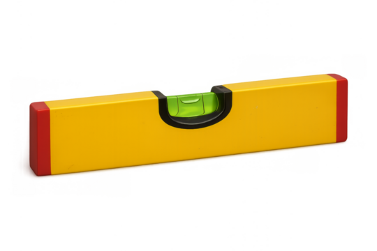 Yellow spirit level tool showing perfect balance