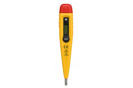 Yellow voltage multimeter tool showing electrical measurement function