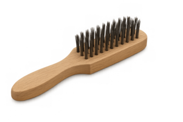 Wire brush with wooden handle for cleaning surfaces