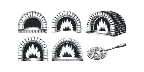Fototapeta premium Wood Fired Oven and Pizza Graphic Collection