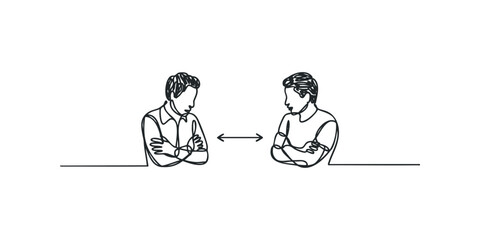 Two men standing apart with crossed arms