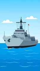 Naklejka premium Gray warship on blue water