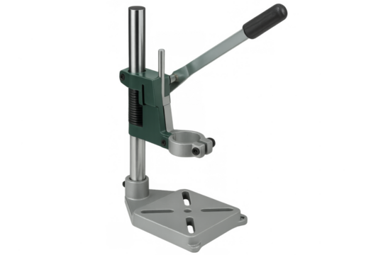 Drill press stand holding power tool creating precision