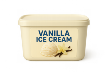 Vanilla ice cream tub packaging mockup with transparent background