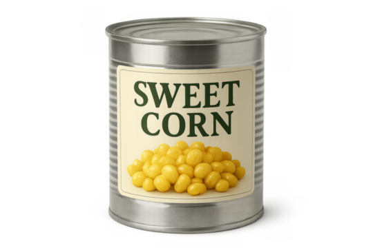 Sweet corn in a metal tin can