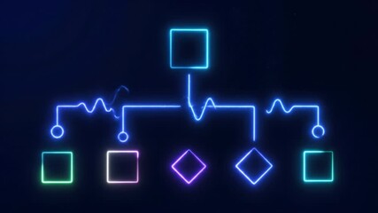 Vibrant Neon Flowchart Design Showcasing Geometric Shapes and Glowing Lines, Captivating Modern Visual Appeal in Dynamic Process System Against Dark Background - Powered by Adobe