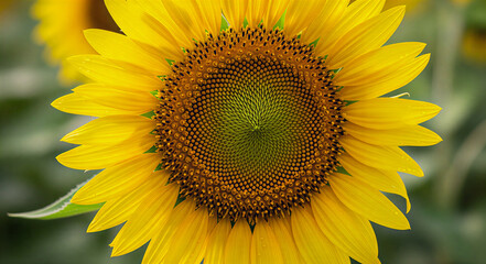 Obraz premium a close up of a bright yellow sunflower with a detailed center, showcasing its natural beauty in detail
