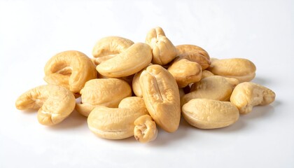 Pile of cashews on white background