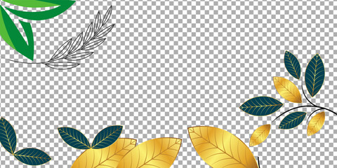 Naklejka premium Autumn seasonal background with long horizontal border made of falling autumn golden, red and orange colored leaves isolated on background. Hello autumn vector illustration