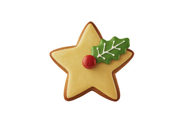 Festive Star-Shaped Cookie Decorated with Holly, a Delightful Holiday Treat 