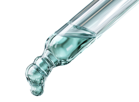 glass pipette with a drop of serum on a transparent background	