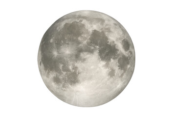 Naklejka premium Full moon showing detailed lunar surface and craters, isolated on a transparent background, space and astronomy concept