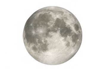 Full moon showing detailed lunar surface and craters, isolated on a transparent background, space and astronomy concept