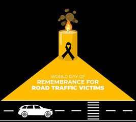 World Day of Remembrance for Road Traffic Victims. 17 November. Holiday concept. Template for background with banner, poster and card. Flat illustration. Jpeg format.
