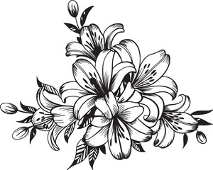 Floral Silhouette Illustration of Lily Flowers and Buds Depicting Elegant Bloom and Botanical Beauty Exactly 130 Character Limit