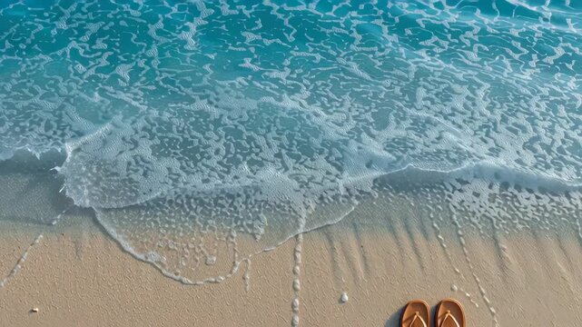 Beach shoreline gentle wave sea foam sand coast flip flop summer travel vacation relaxation tropical vibe calm ocean surf