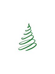 Hand drawn illustration minimalist Christmas tree drawn with one green spiral line. Stylish sketch, festive decor, Christmas symbol.