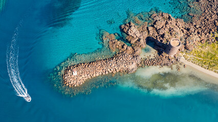 Aerial view to Castelsardo, Sassari, Sardinia, Italy, Europe
