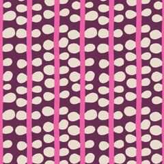 Seamless Hand Drawn Organic Spots and Stripes Pattern in Pastel Colors. Abstract Botanical Texture with Whimsical Plants. Fun and Creative floral background