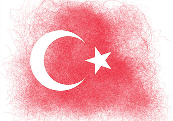 Obraz premium Stylized illustration featuring a red background with a white crescent moon and star, the symbolic representation conveys a sense of national identity with a slightly distressed